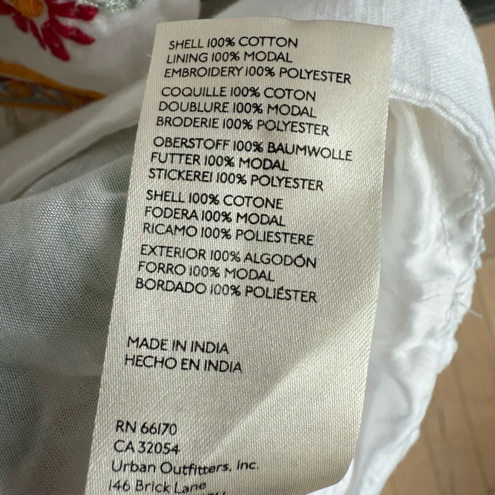 Anthropologie Deep V White Cotton Dress with Colorful Floral Embroidery • L - Picture 17 of 17